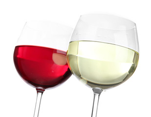 Glasses of wine close-up isolated on white