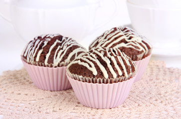 Sweet chocolate cupcakes close up