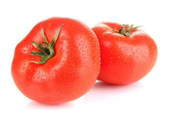 Ripe tomatoes isolated on white.