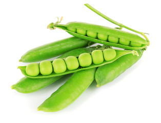 Sweet green peas isolated on white