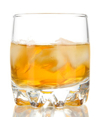 Brandy glass with ice isolated on white