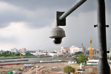 Security CCTV camera for monitors construction site area.