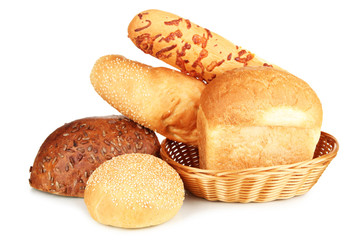 Variety of bread isolated on white