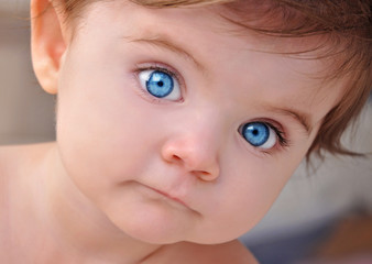 Cute Little Baby Blue Eyes Closeup Portrait - Powered by Adobe