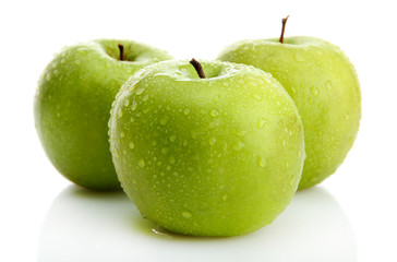 Ripe green apples isolated on white