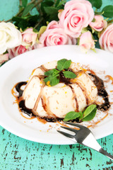 Panna Cotta with chocolate  and caramel sauces,