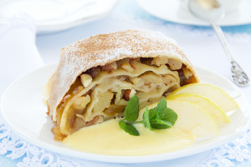 Viennese strudel with vanilla sauce.