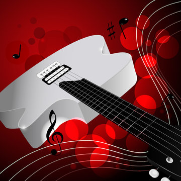 White guitar on the red background