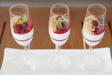 Delicious panna cotta dessert mixed berry .