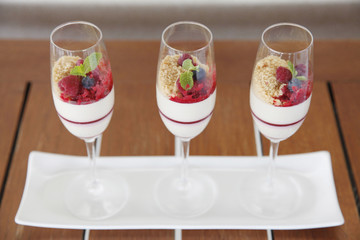 Delicious panna cotta dessert mixed berry .