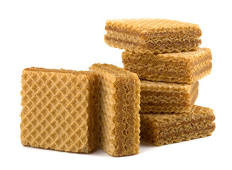 Wafers or honeycomb waffles isolated on white background