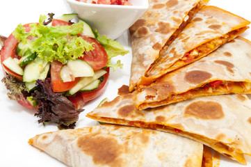 Mexican food dishes at the restaurant on a white background