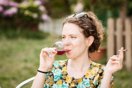 Beautiful Young Woman Drinking Sangria