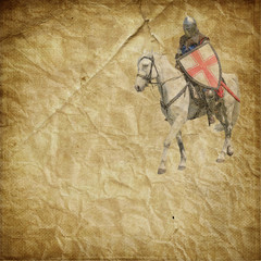Armored knight on white warhorse - retro postcard