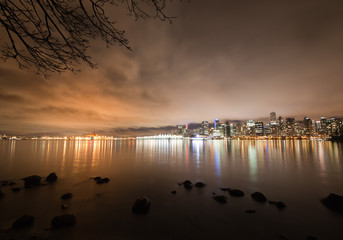 Naklejka premium Vancouver downtown skyline at night, Canada BC