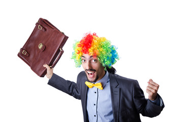 Clown businessman isolated on white