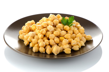 Chickpeas in a brown plate