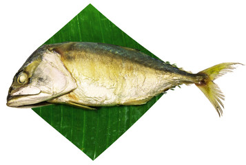 Mackerels with green banana leaf