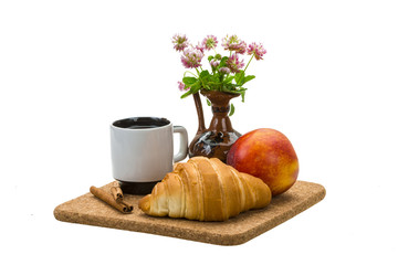 Breakfast wirh coffee and croissant