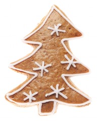 Christmas gingerbread cookie on white background.