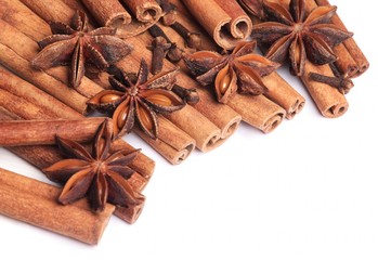 Spices close-up on white background with copy space