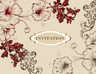Elegant hand drawn invitation card in floral style
