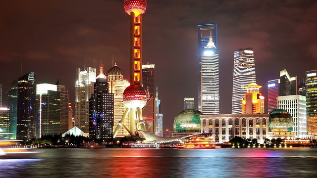 HD: China Shanghai at night, Time Lapse(Panning).
