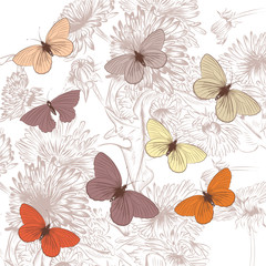 Floral pattern with flowers and butterflies