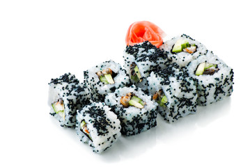 california sushi rolls on white isolated