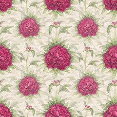 Watercolor illustration of peony flowers. Seamless pattern