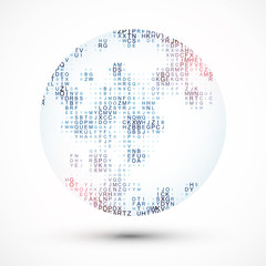 Abstract sphere with the chaotically located letters inwardly