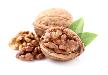 Walnuts with leaves