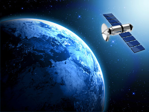 Fototapeta planet earth and satellite  in space