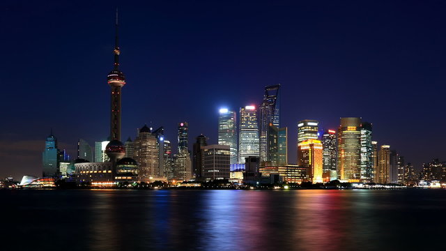 Shanghai skyline, day to night, time lapse.