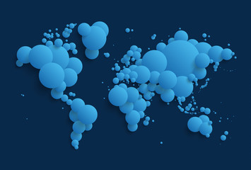 Abstract world map made of spheres - blue version. EPS10.