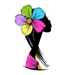 Papier Peint photo Lavable Femme fleurs Silhouette de tête féminine pour votre conception
