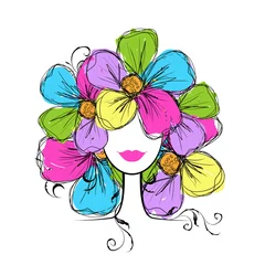 Papier Peint photo Lavable Femme fleurs Tête de femme avec coiffure florale pour votre conception