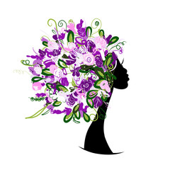 Tête de femme avec coiffure florale pour votre conception