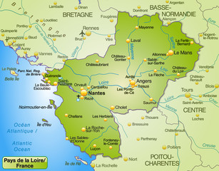 Obraz premium Karte der Region Payd-de-la-Loire mit Umland