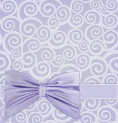 Background with curlicues, ribbon and bow. Vector illustration