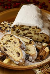 Christmas stollen, dried fruits, nuts and spices.