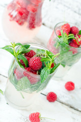 Lemonade with raspberry and mint