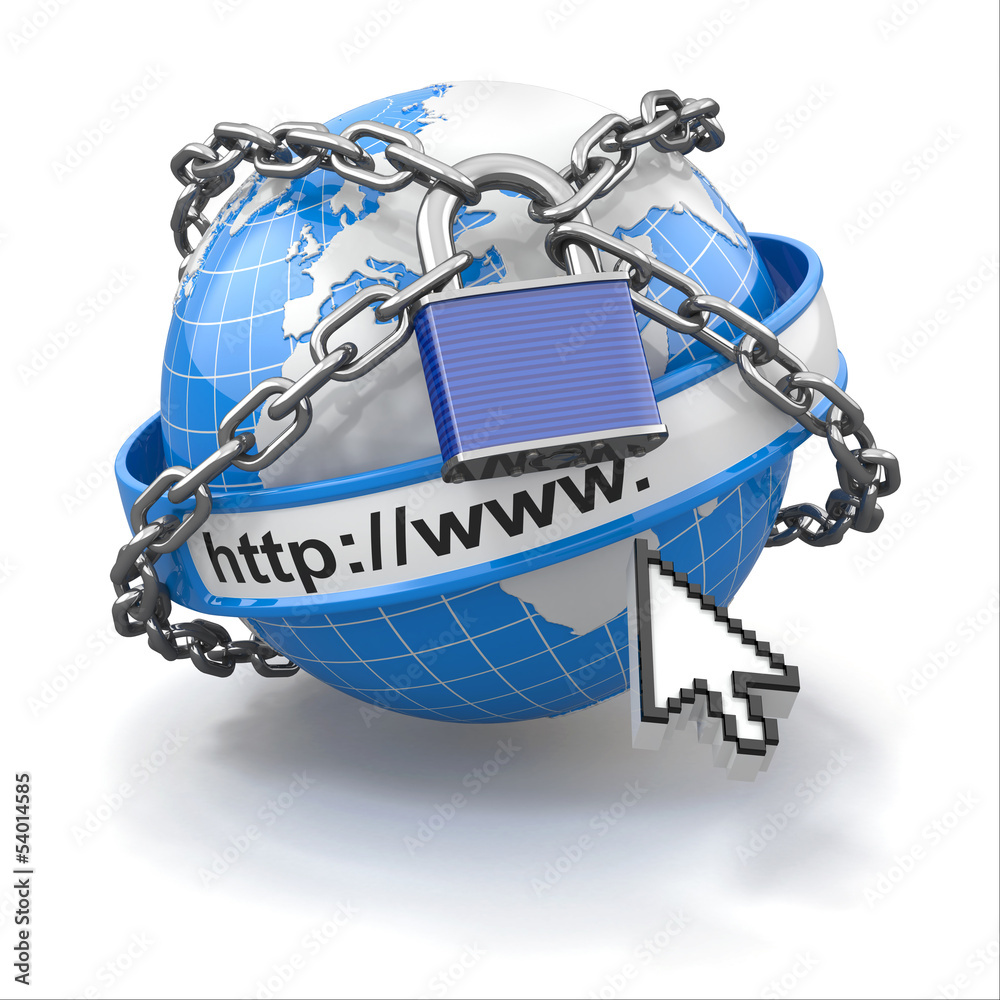 Poster internet security comcept. earth and lock.
