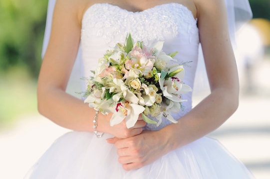 Bride with White Wedding Bouquet