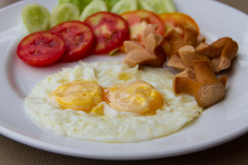 Fried eggs with sausage