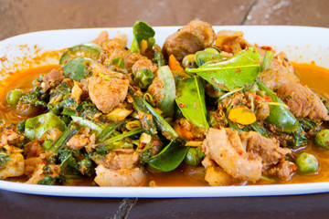 Fried spicy  boar