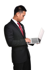 business man with laptop isolated