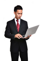 business man with laptop isolated