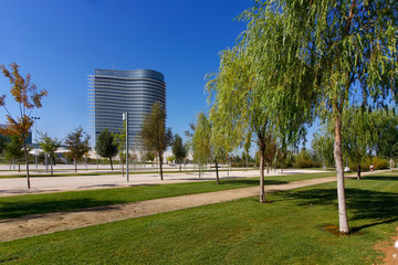 ZARAGOZA, SPAIN OCT 5: Modern building with glass architecture o