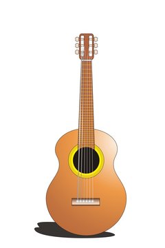 acoustic guitar classic with brown color cartoon and symbol for music theme design